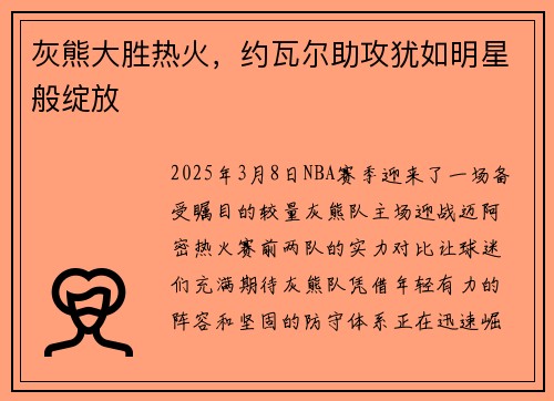灰熊大胜热火，约瓦尔助攻犹如明星般绽放