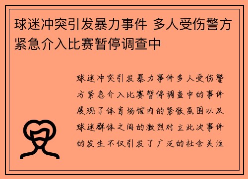 球迷冲突引发暴力事件 多人受伤警方紧急介入比赛暂停调查中