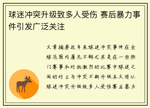球迷冲突升级致多人受伤 赛后暴力事件引发广泛关注